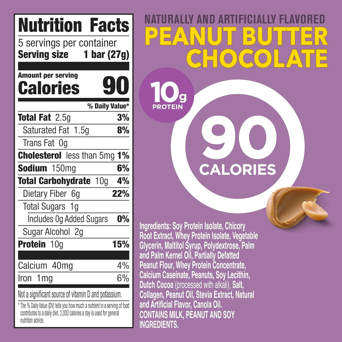 Protein One Peanut Butter Chocolate Protein Bars, GLP-1 Friendly, 5 Ct, 4.8 oz