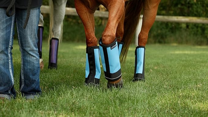 Warrior Fly Boots for Horses - Breathable Mesh Horse Boots for Fly Protection & Leg Comfort - Set of 4 (Knight Warrior, Gray)