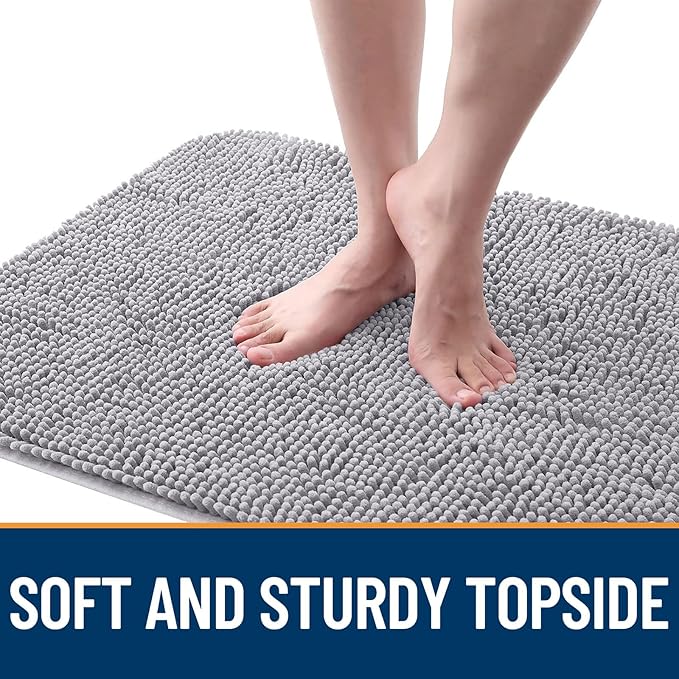 OLANLY Dog Door Mat for Muddy Paws 70x24, Absorbs Moisture and Dirt, Absorbent Non-Slip Washable Doormat, Quick Dry Chenille Mud Mat for Dogs, Entry Indoor Entryway Carpet for Inside Floor, Light Grey