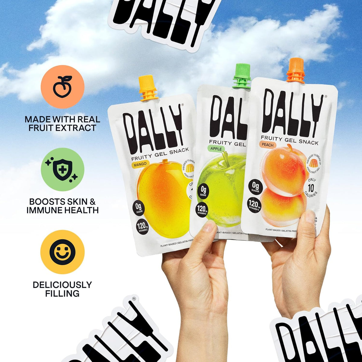 Dally Variety Pack [Mango, Peach & Apple] Drinkable Konjac Jelly 10 Pouches | 10-Calorie Keto, Gluten Free, Sugar Free Korean Fruit Snack | Prebiotics & Postbiotics for Skin, Immune, Weight Management