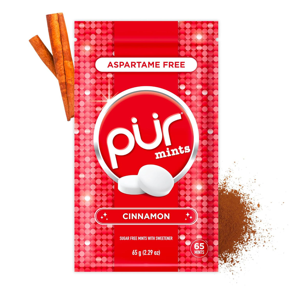 PUR Mints | Aspartame Free Breath Mints | Made with Xylitol | Sugar Free, Vegan, Gluten Free | Natural Spearmint Flavor | 65 Pieces in Re-Sealable pouch (Pack of 1)