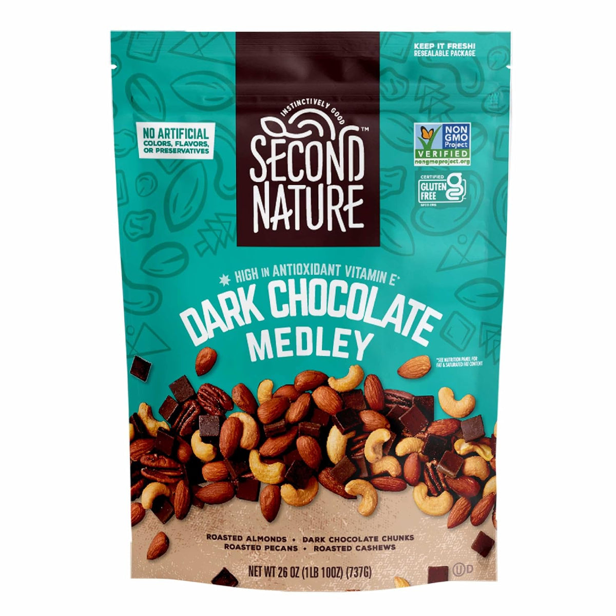 Second Nature Wholesome Medley Trail Mix - 12 Count, 2.25 oz Individual Snack Packs, Certified Gluten-Free – Dark Chocolate, Dried Fruit and Nut Trail Mix, Ideal for Travel Snacks