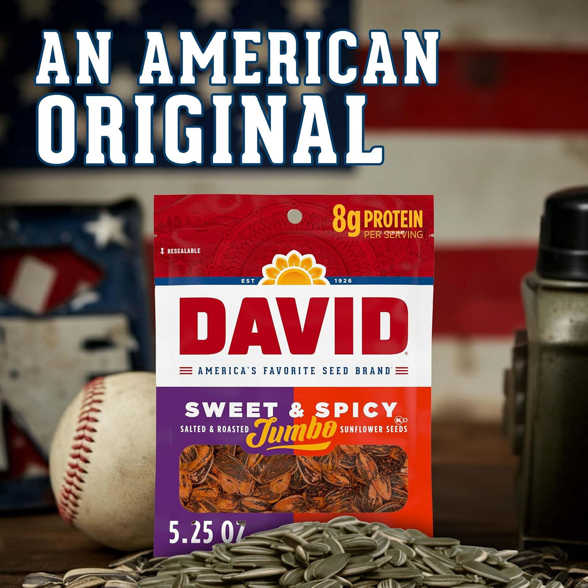 DAVID Jumbo Sunflower Seeds, Sweet and Spicy Flavor, 5.25 oz.