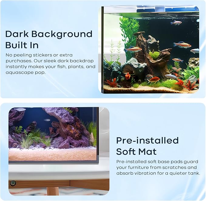 2.6 Gallon Glass Fish Tank Cube, Small Aquarium Fish Bowl for Betta Goldfish Snails Shrimp Aquatic Planting, Easy to Maintain Ultra Clear Rimless Design for Desktop Small Spaces