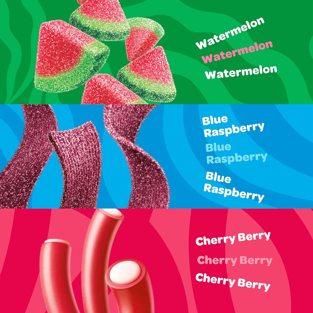 JOYRIDE Fan Favorite Variety 6 Pack - Blue Raspberry Strips, Cherry Berry Ropes, Watermelon Wedges, Low Calorie Gummy Candy, Low Sugar, Dye Free (6 Items)