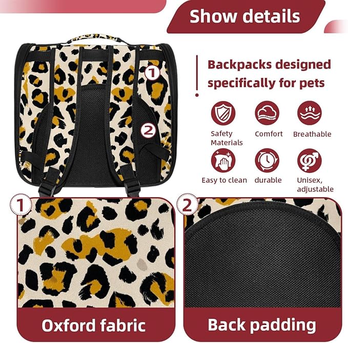 Modern Classic Leopard Print Pet Carrier for Dogs and Cats Soft Travel Kennel, Portable Foldable Bag