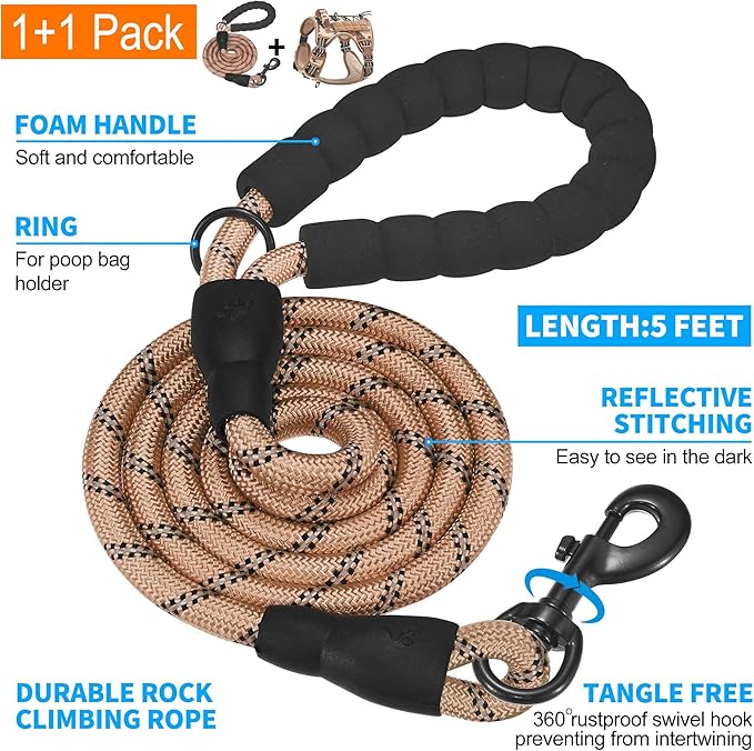 Heavy Duty Tactical Dog Harness for Large Dogs, No Pull Adjustable Pet Harness Reflective Service Training Easy Control Pet Vest Military K9 Working Dog Harnesses- Large, Desert Camo