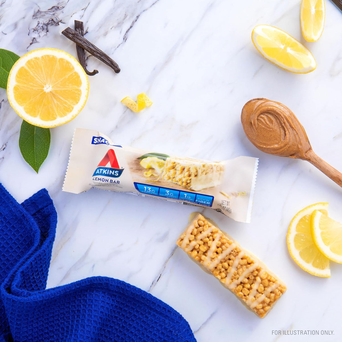 Atkins Lemon Flavored Snack Bar, High Protein Bar, Low Sugar and Low Carb, Keto Friendly Snack, Gluten Free, High in Fiber, Made with Real Almond Butter, 16 Count