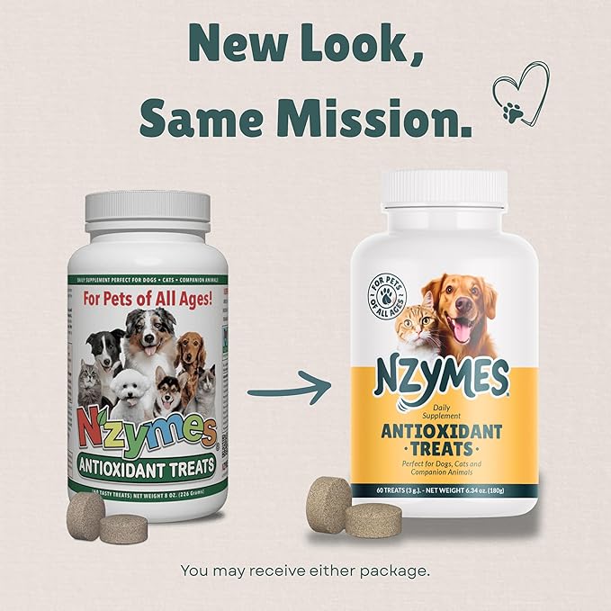 Nzymes® Antioxidant Treats - for Dogs Joints, HIPS, Paralysis, Skin, Coat, Hair Loss, Aging, Digestion, Neurological, Seizures - 180 Treats - Made in The USA