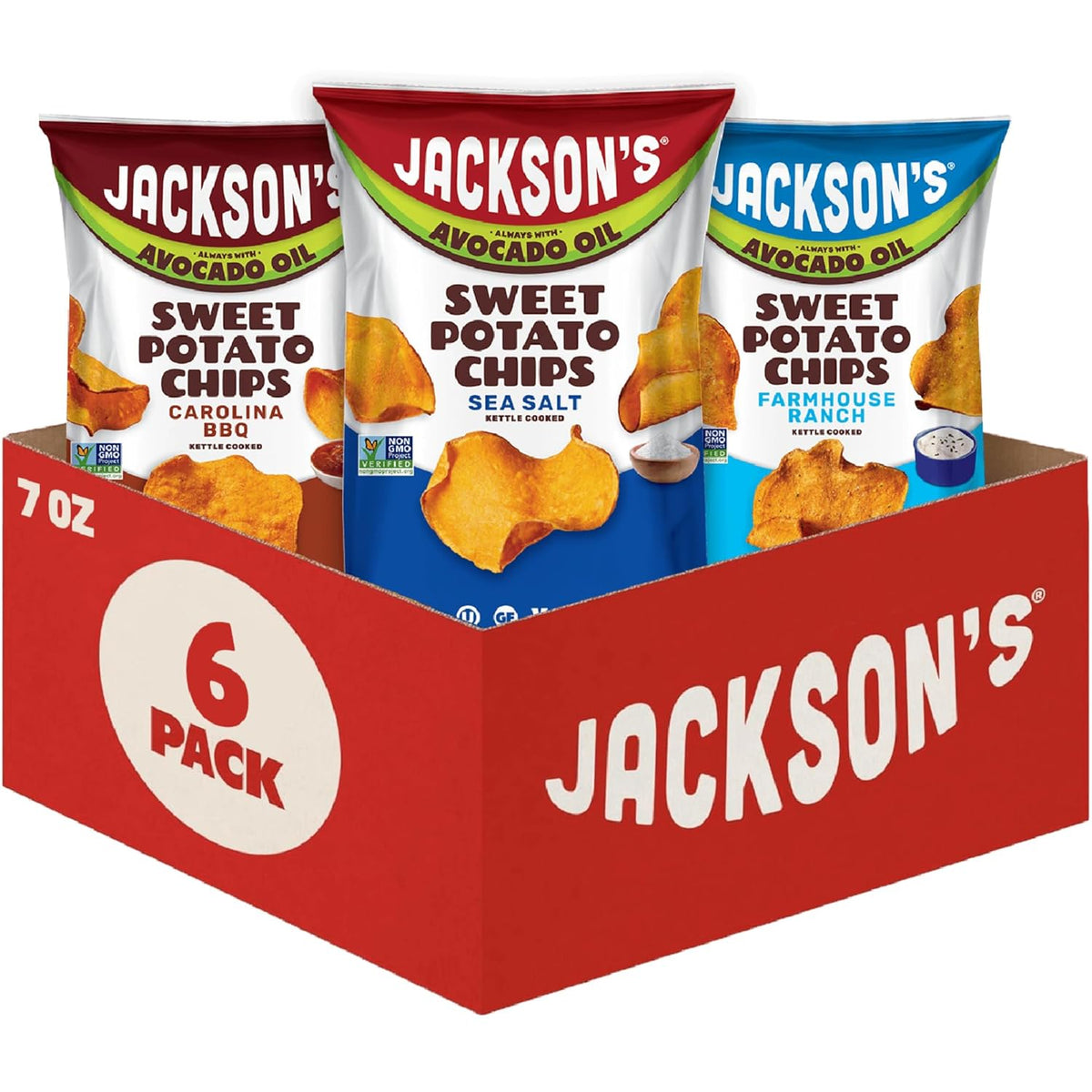 Jackson’s Sweet Potato Kettle Chips with Sea Salt made with Avocado Oil (1.5 oz, Pack of 10) - Allergen-friendly, Gluten Free, Peanut Free, Vegan, Paleo Friendly - Shark Tank Product