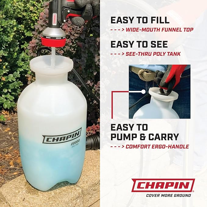 Chapin USA 20004 Pump Sprayer, 1 Gallon, Lawn and Garden, Hand Pressurized, Anti-Clog Filter, Adjustable Spray Nozzle, Spraying Plants, Watering, Weeds, Fertilizer and Pests, Translucent