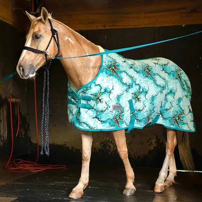 Jeffers Expression Standard Neck Fleece Cooler for Horses, 75"- Equine Towel Blanket, Moisture Absorbent, Light Weight, Best for Drying, Exercise, Bathing, Adjustable Belly Bands - Bisbee Blue