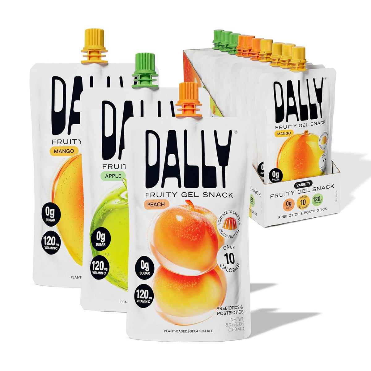 Dally Variety Pack [Mango, Peach & Apple] Drinkable Konjac Jelly 10 Pouches | 10-Calorie Keto, Gluten Free, Sugar Free Korean Fruit Snack | Prebiotics & Postbiotics for Skin, Immune, Weight Management