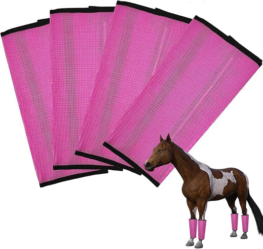 Mesh Horse Fly Boots Set of 4, Breathable Loose Fitting Leggings for Horses, Reduces Stomping & Fatigue, Leg Fly Protection (Rose red)