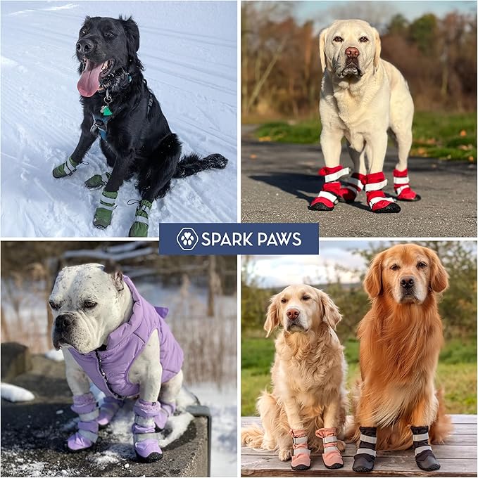 Spark Paws Dog Shoes, Waterproof Dog Boots for Medium to Large Dogs, Non Slip, Breathable Dog Booties and Paw Protectors - 4PCS Doggie Hiking Boots with Reflective Straps, Pink Camo, Size 3