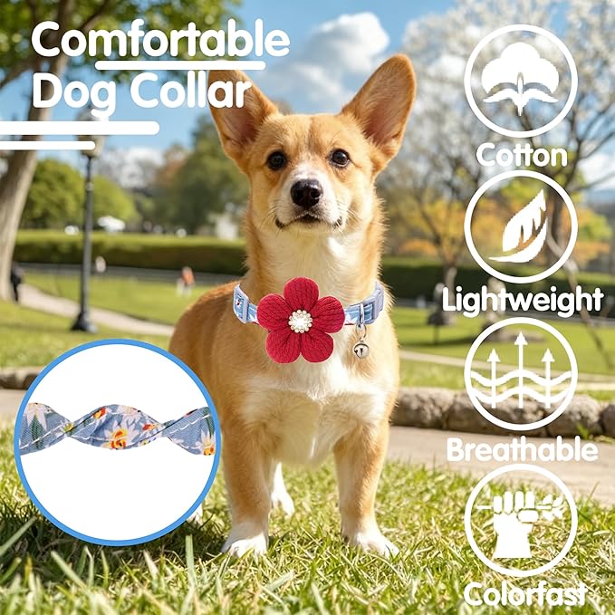 Medium Dog Collar with Flower, Dog Collars for Medium Dogs Collar for Girl Cute Dog Collar with Bell, Adjustable Length