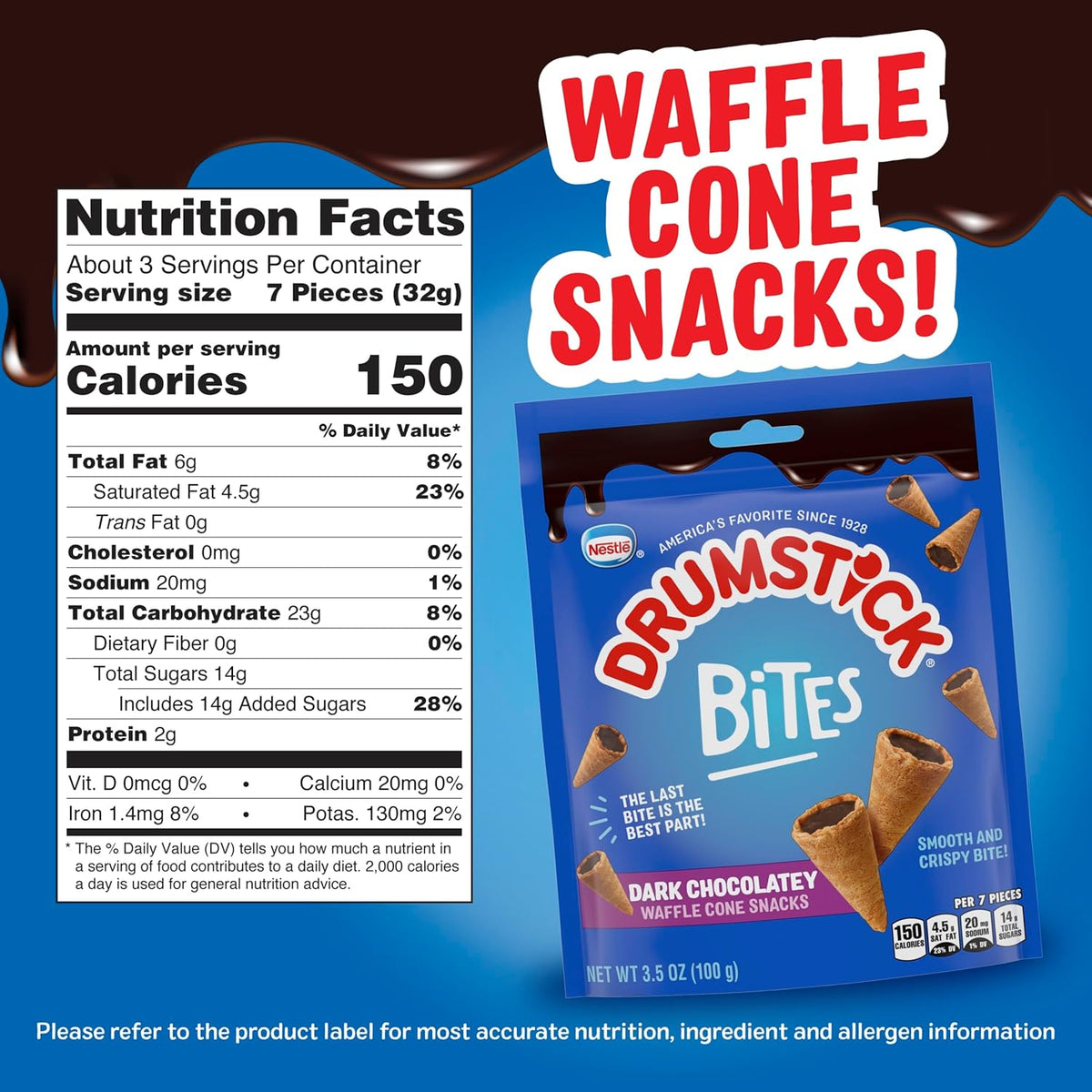 Drumstick Bites Dark Chocolatey Waffle Cone Snacks, Chocolate Dessert, Pantry Snacks