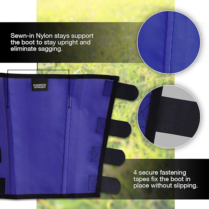 Harrison Howard Loose Fitting Fly Boots UV-Protective Extra Tough Mesh Ventilated Four Fasteners Stay-on Design Protect Horse Legs & Stomp-Reducing Set of 4 Deep Navy Pony