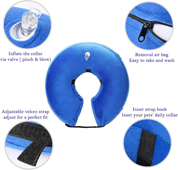 Katoggy Inflatable Dog Collar, Soft Dog Cone for Dogs After Surgery, Adjustable Blow up Donut E-Collars for Small Medium Large Dogs and Cats
