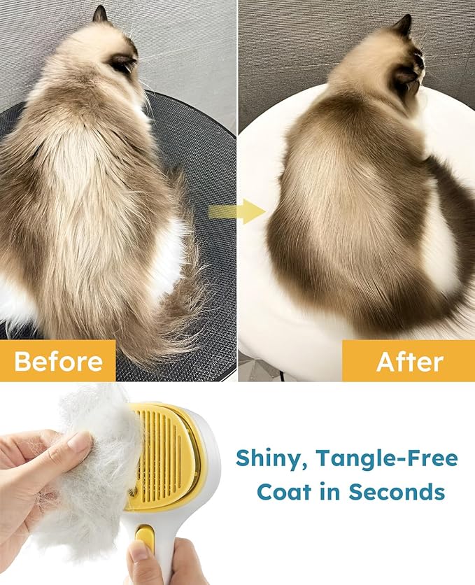 FURGO 3-in-1 Pet Steam Brush for Dogs & Cats – Reduces Static, Long-Pin Head for Long Hair, One-Click Release Button, Dog Spray Brush for Shedding Control (Long)