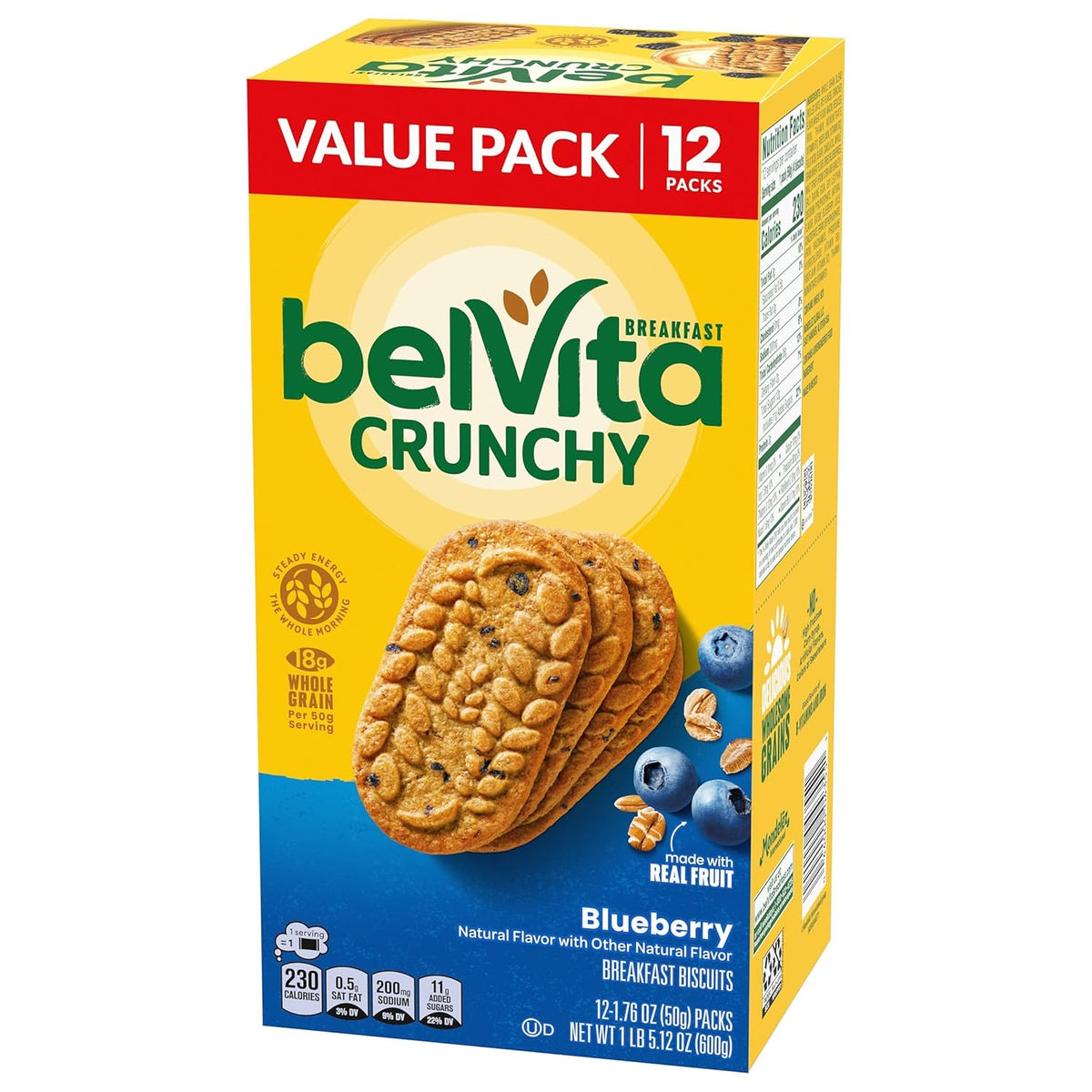 belVita Breakfast Bars Biscuits, Blueberry, Value Pack, 12 Packs with 4 Biscuits Per Pack