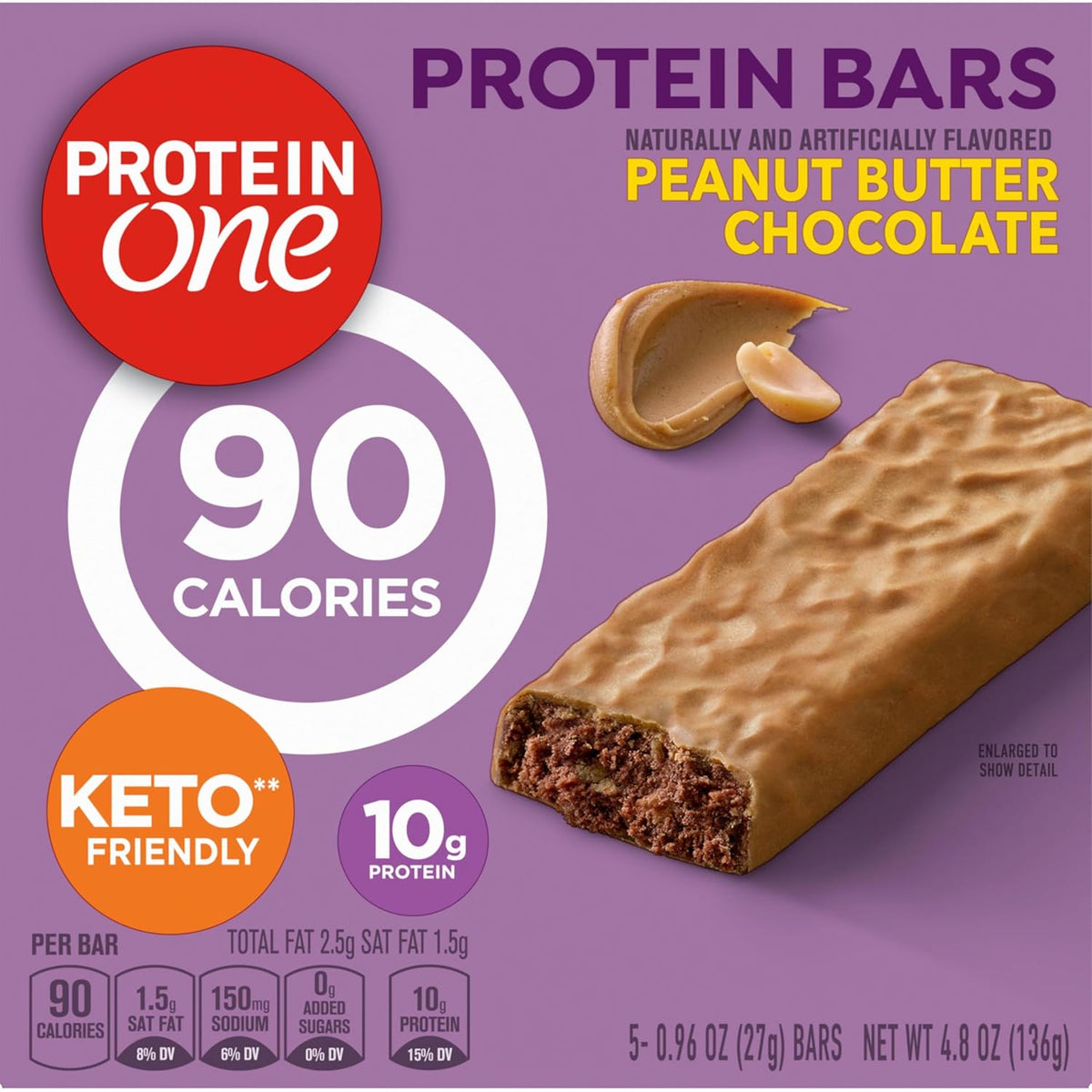 Protein One Peanut Butter Chocolate Protein Bars, GLP-1 Friendly, 5 Ct, 4.8 oz