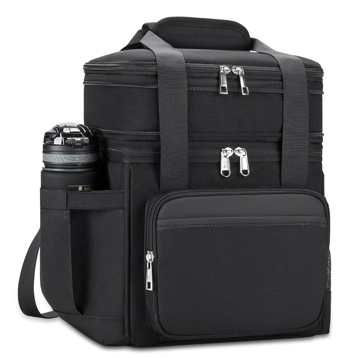 holuxer Insulated Lunch Bag & Lunch Box for Men - Double Deck Reusable Lunch Bag for Women Tote Cooler Bag Leakproof Soft Expandable - Large Lunchbox for Work/Adult/Picnic/Outdoor (Black，15L)