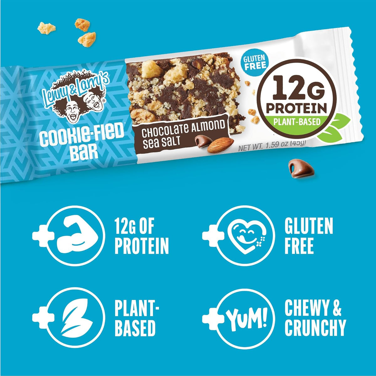Lenny & Larry's Cookie-fied Protein Bar – Chocolate Almond Sea Salt Vegan Protein Bars 9x45g – Healthy Snacks with 12g Plant Protein & 5g Fiber – Gluten-Free Power Bar, Non-GMO & Vegan