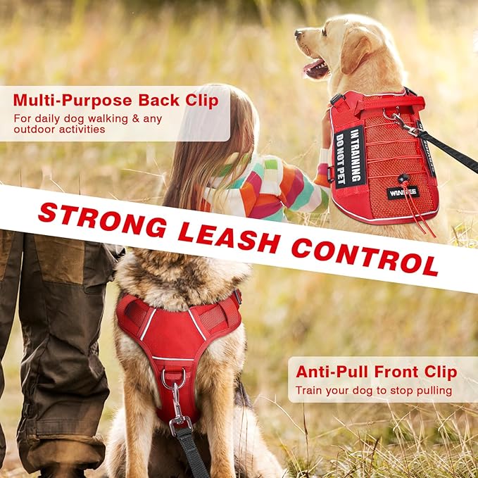 WINSEE Service Dog in Training Mesh Harness with 10 Pet Patches, Soft Air Mesh Breathable Tactical Dog Molle Vest, Reflective Military Pet Vest for Walking Hiking for Small Dogs