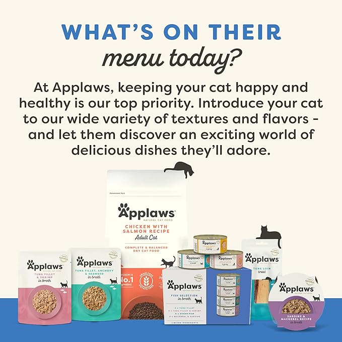 Applaws Natural Wet Cat Food in Broth, Limited Ingredient Wet Cat Food Pouches, No Additives, Made with Natural Ingredients, Tuna Fillet in Broth (12 x 5.3oz Pouches)
