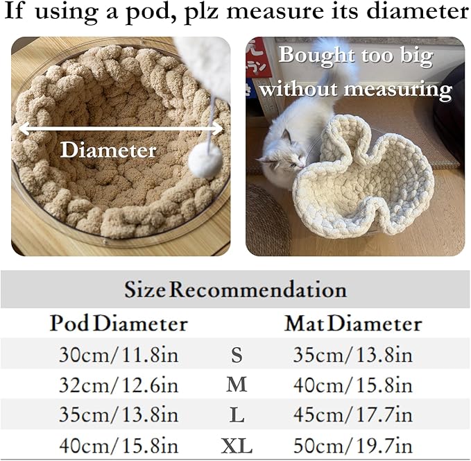 Cat Knitted Bed Mat, Extra-Soft Washable Warm Round Pads Cushions for Indoor Kittens, Cat Trees Towers, Perfect for Kneading and Sleeping (White,Small)