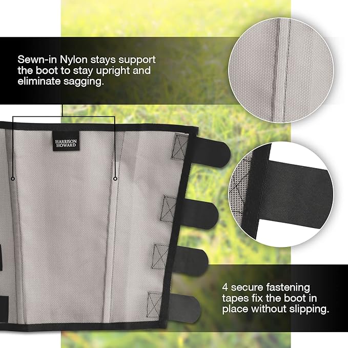 Harrison Howard Loose Fitting Fly Boots UV-Protective Extra Tough Mesh Ventilated Four Fasteners Stay-on Design Protect Horse Legs & Stomp-Reducing Set of 4 Original Grey Small