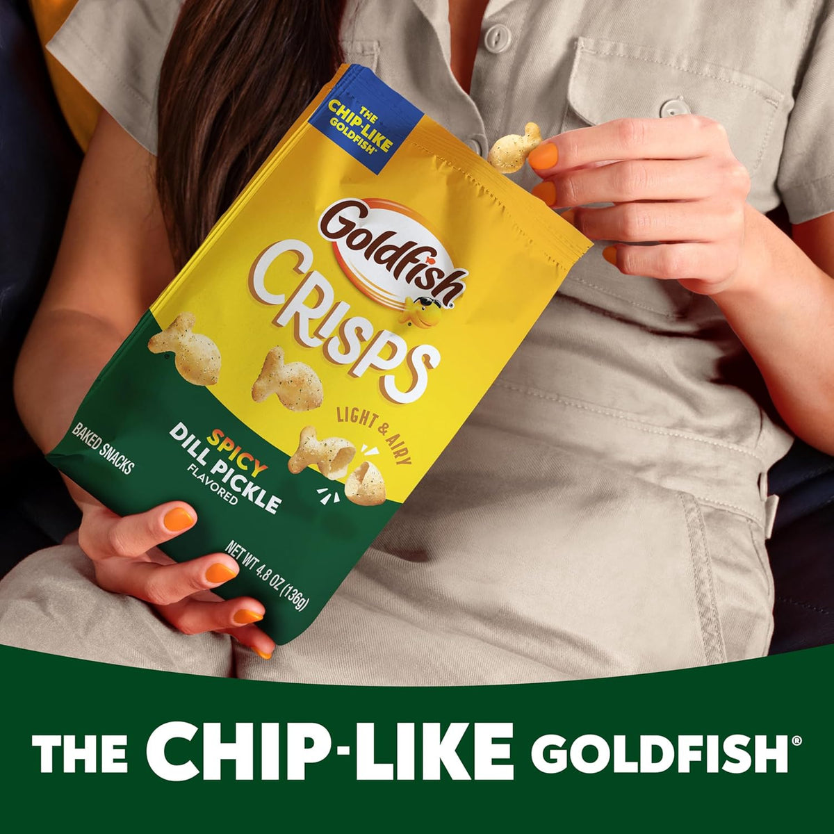 Goldfish Crisps Spicy Dill Pickle Baked Chip Crackers, 4.8 Oz Bag