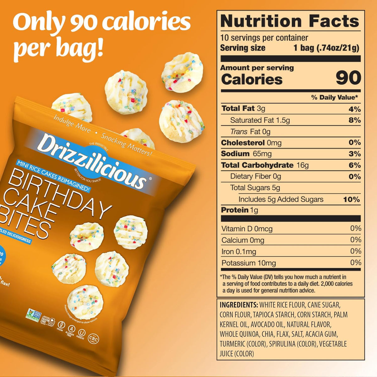 drizzilicious mini rice cakes variety pack, gluten free, vegan, low calorie, perfect snack for adults and kids, 0.74 oz, 12 pack