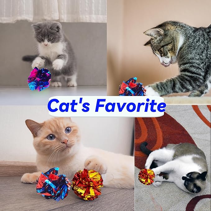 Cat Toys 20 Packs Interactive Crinkle Ball, 2.3 Inch Bright Colors Cat Ball Toys to Attract and Engage Cats, Promote a Healthy Lifestyle for All Breed Sizes Cats