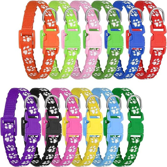 12 Pack Puppy Collars for Litter, Adjustable Puppy ID Collars Soft Nylon Whelping Collars for Newborn Litter Pets