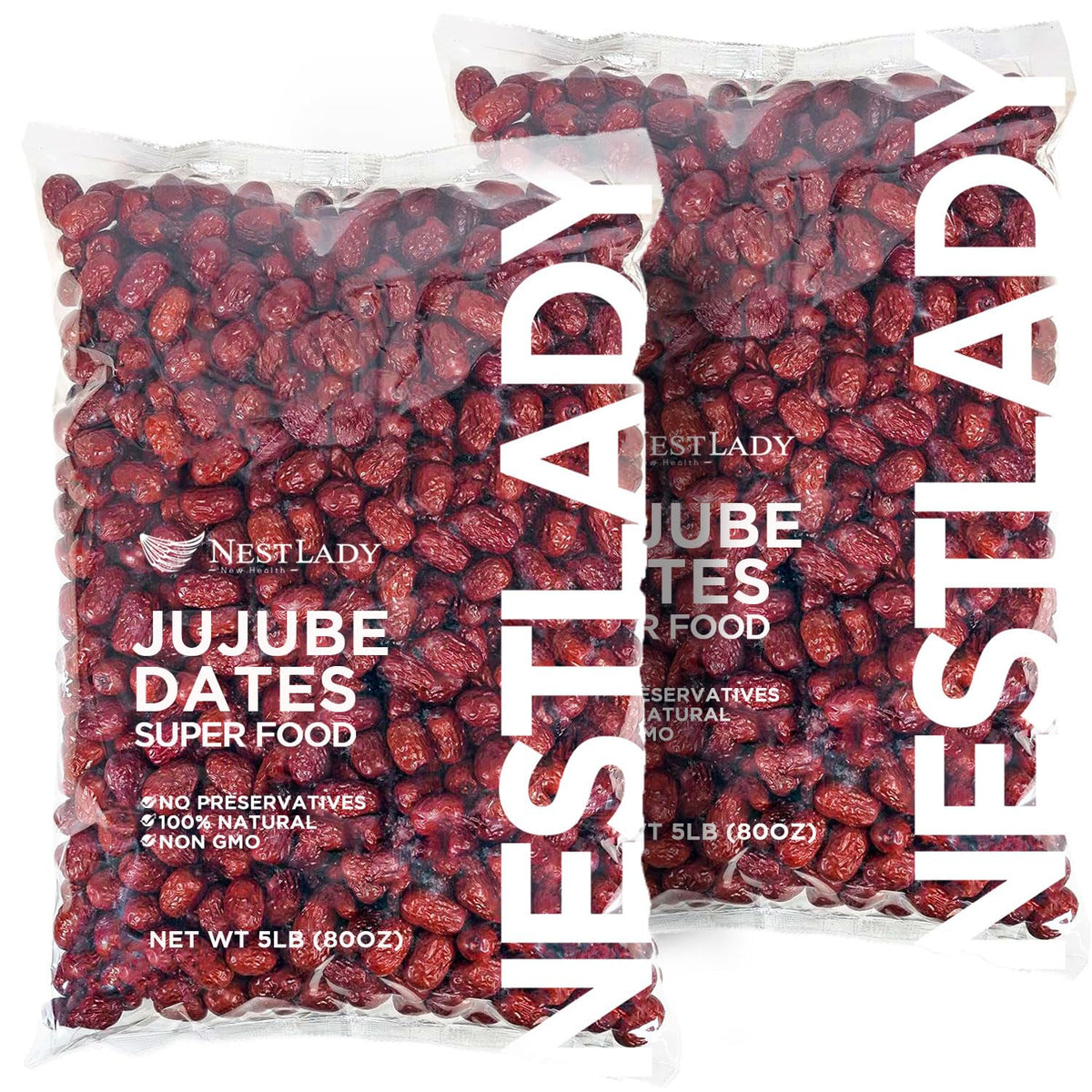 NESTLADY Premium Jujube Date, Red Date (Hong Zao), 100% Natural, Improve sleep, Health Snack, Dried Fruit, Sweet and Chewy Net weight: 454g (1LB),Packed in USA
