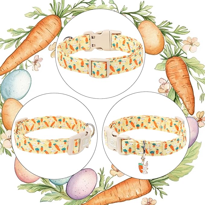 Easter Dog Collar for Puppy Small Dogs - Cute Carrot Bunny Easter Collars for Boy Girl Dogs, Lightweight Adjustable Yellow Cartoon Holiday Dog Collar XS