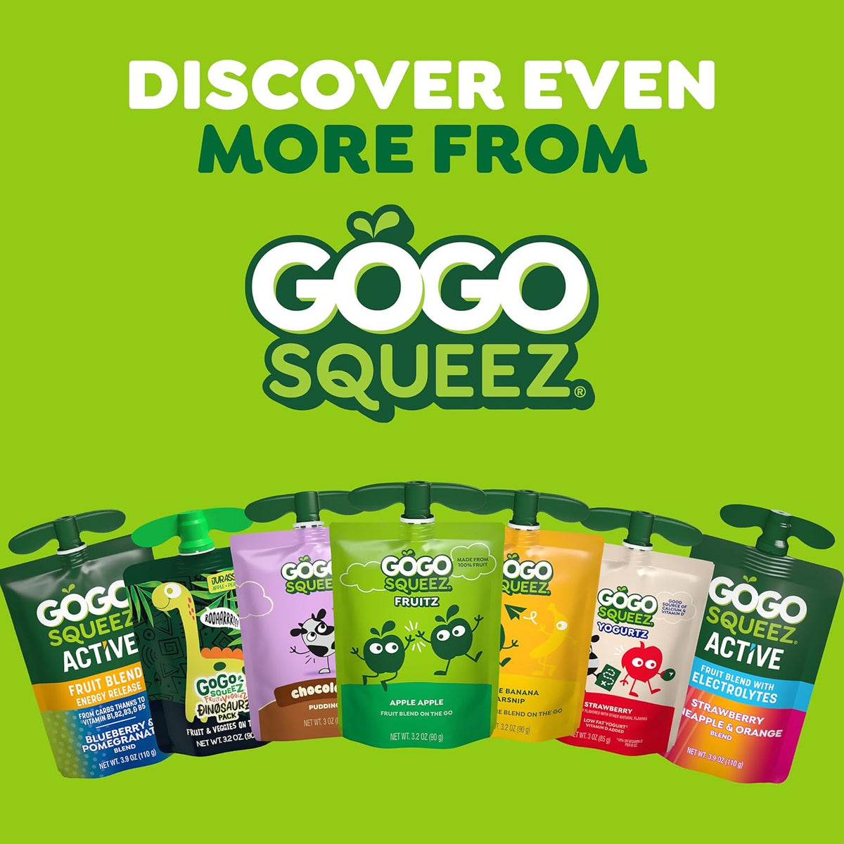 GoGo squeeZ Applesauce and Fruit Puree Variety Pack, Apple, Peach & Gimme Five!, 3.2 oz (Pack of 20), Unsweetened Fruit Snacks for Kids, Gluten Free, Nut Free, BPA Free Pouches (Packaging May Vary)