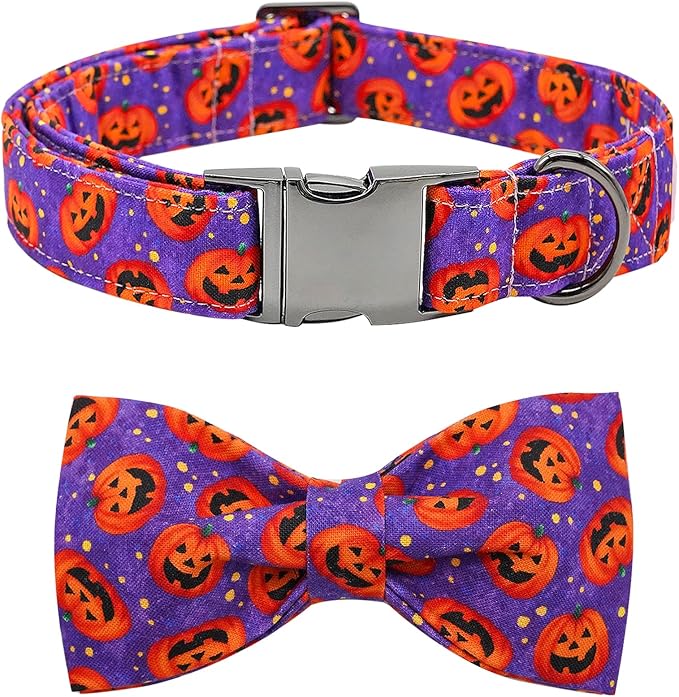 Dog Collar - Halloween Pumpkin Bowtie Pet Collar Gift Soft Bow Collar Pet Adjustable Metal Buckle Puppy Collars for Small Dogs