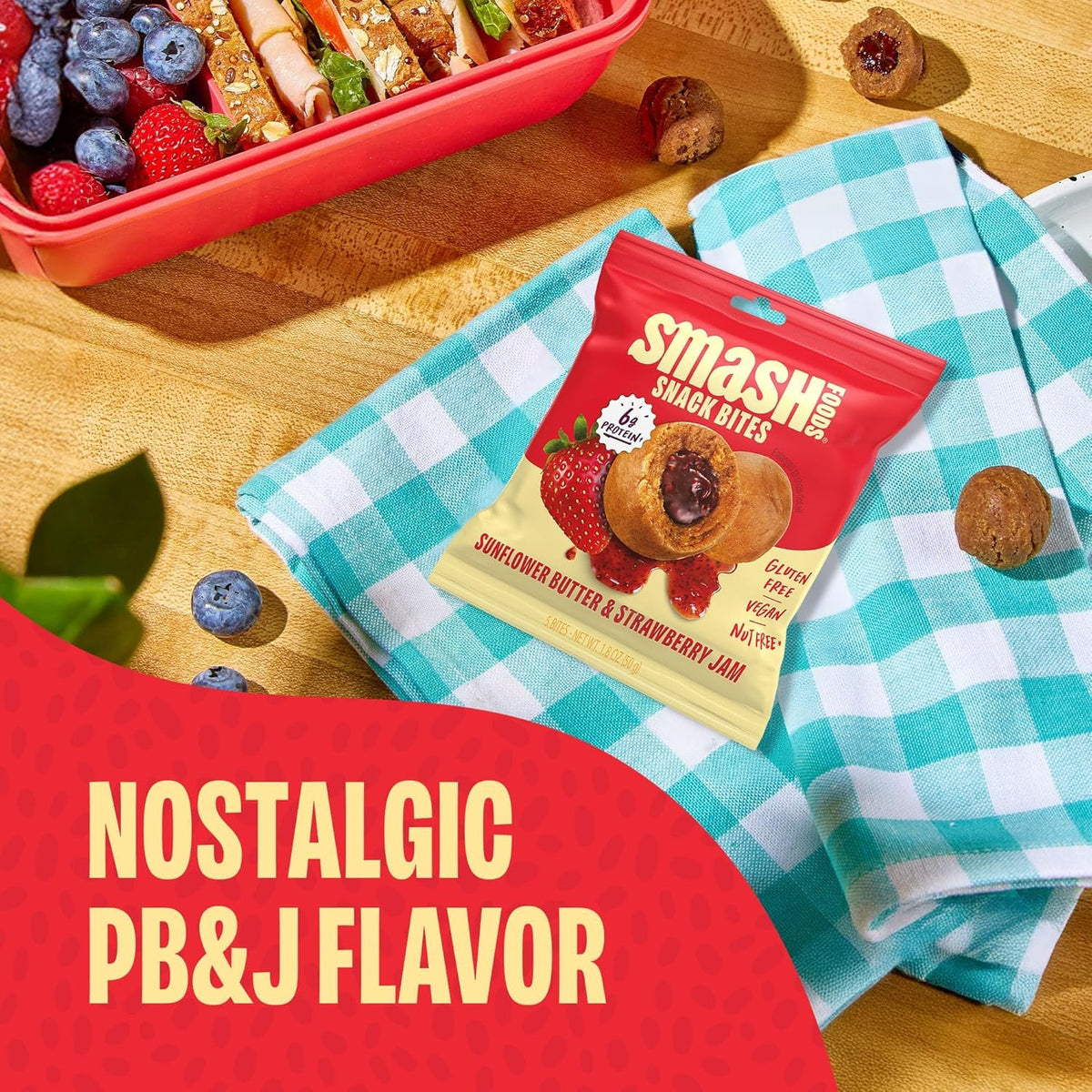 Smash Foods Variety Snack Bites to Go - Gluten Free Vegan Protein Balls Made with Nut Butters and Superfood Jam with Chia Seeds 8 Packs