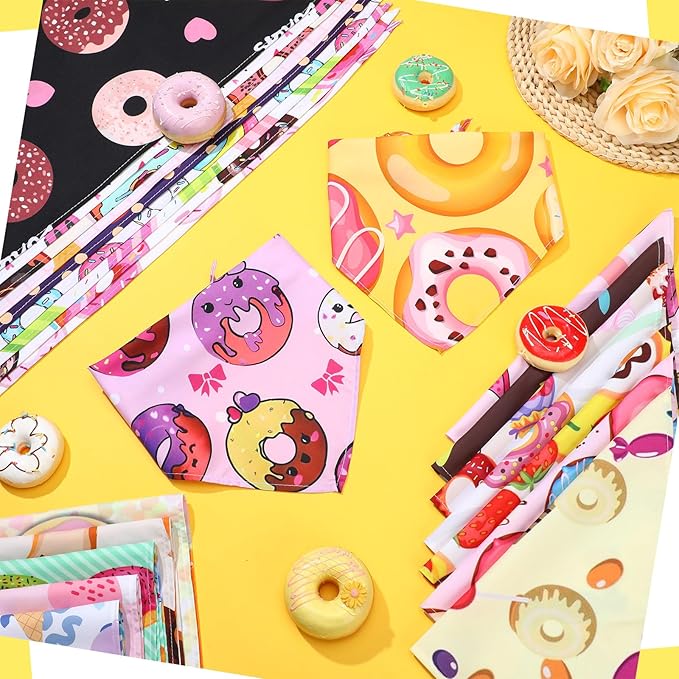 100 Pcs Dog Bandanas Bulk Pet Bibs Colorful Triangle Scarf Pet Bandanas for Medium Large Dogs Spring Summer Birthday Costume Decoration (Donut)