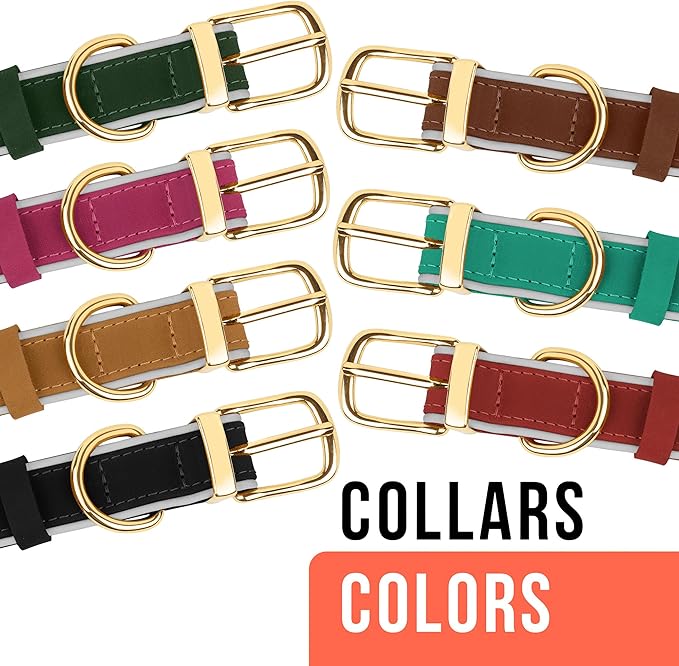 OOPSDOGGY Reflective Geniune Leather Airtag Dog Collar Soft Padded Collars for Small Medium Large Breed Dogs Puppy, 4 Sizes, 7 Colors (Black, XLarge, 19"-24")