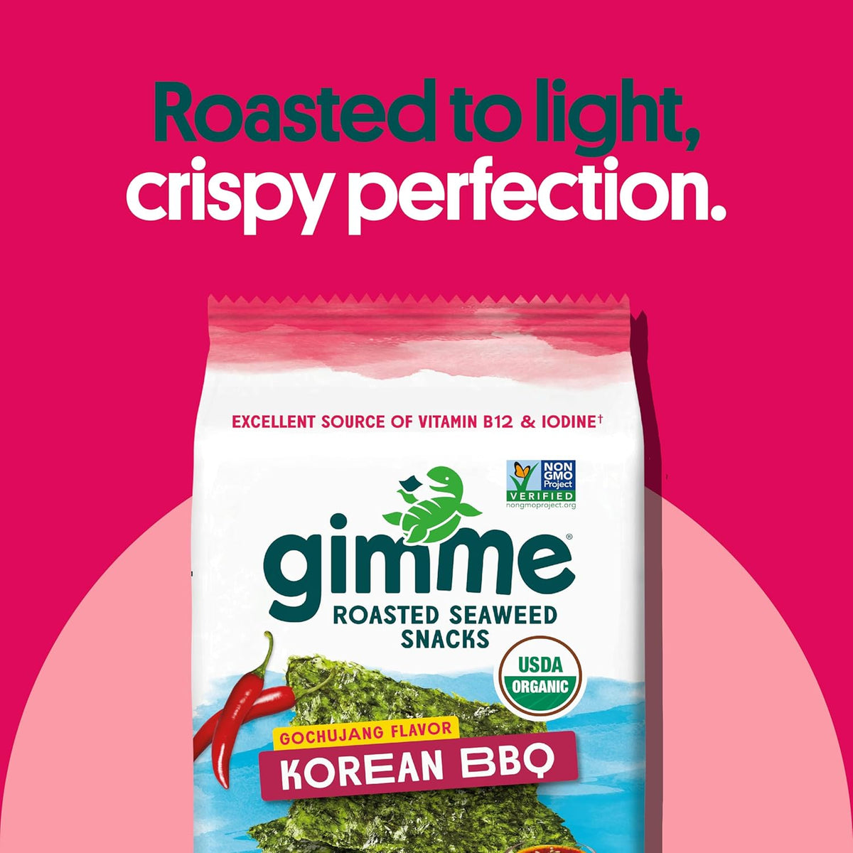 Gimme Seaweed Organic Premium Roasted Seaweed Snacks, Korean BBQ, 6 Count, Keto, Vegan, Gluten-Free, Great Source of Omega3s and Iodine, Healthy On-The-Go Snack for Kids and Adults