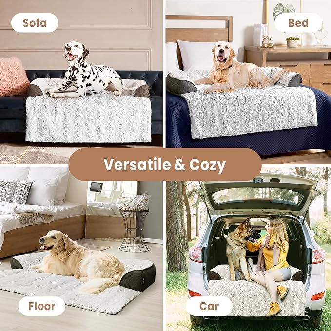 Calming Extra Large Dog Couch Bed, 45 x 37 inch Waterproof Memory Foam Dog Bed for Couch, Durable Fluffy Fuzzy Dog Bed Mats with Washable Removable Cover Protector for Sofa, Bedside - Grey