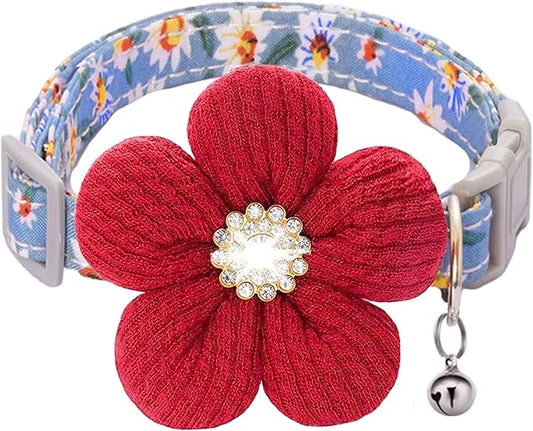 Medium Dog Collar with Flower, Dog Collars for Medium Dogs Collar for Girl Cute Dog Collar with Bell, Adjustable Length