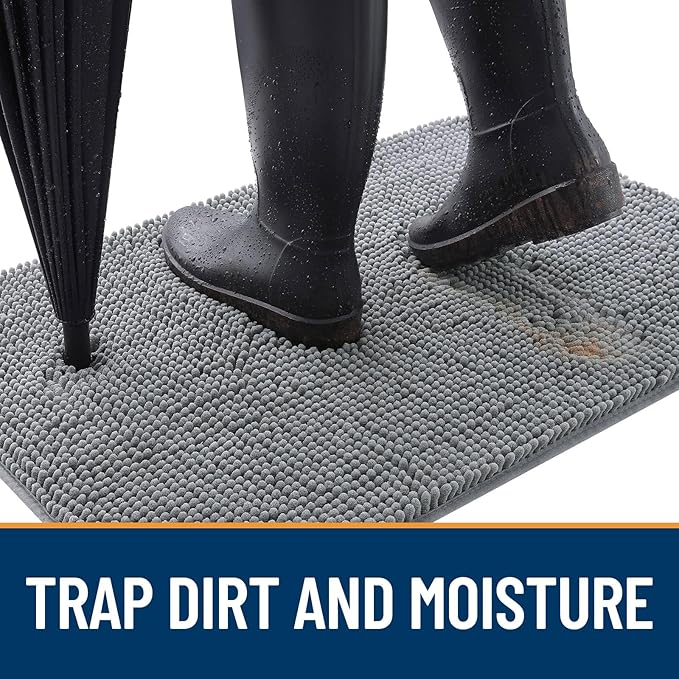 OLANLY Dog Door Mat Set 4-Piece 70x24, Absorbs Moisture and Dirt, Absorbent Non-Slip Washable Doormat, Quick Dry Chenille Mud Mat for Dogs, Entry Indoor Entryway Carpet for Inside Floor, Grey