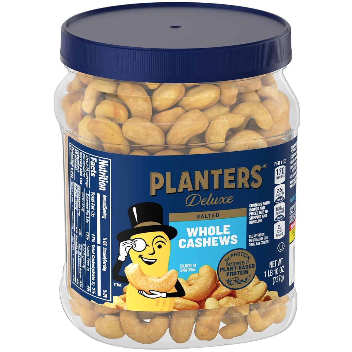PLANTERS Fancy Whole Cashews with Sea Salt, 26 Ounces ( Pack of 1) Resealable Jar - Made with Simple Ingredients - Good Source of Vitamins and Minerals - Kosher (Packaging May Vary)