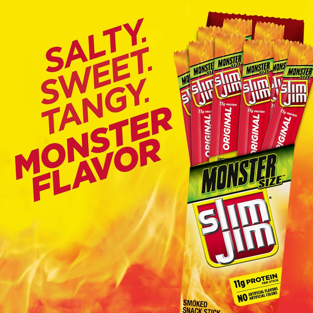 Slim Jim Monster Smoked Meat Sticks, Original Flavor, High Protein, 1.94 oz. (18 Count)