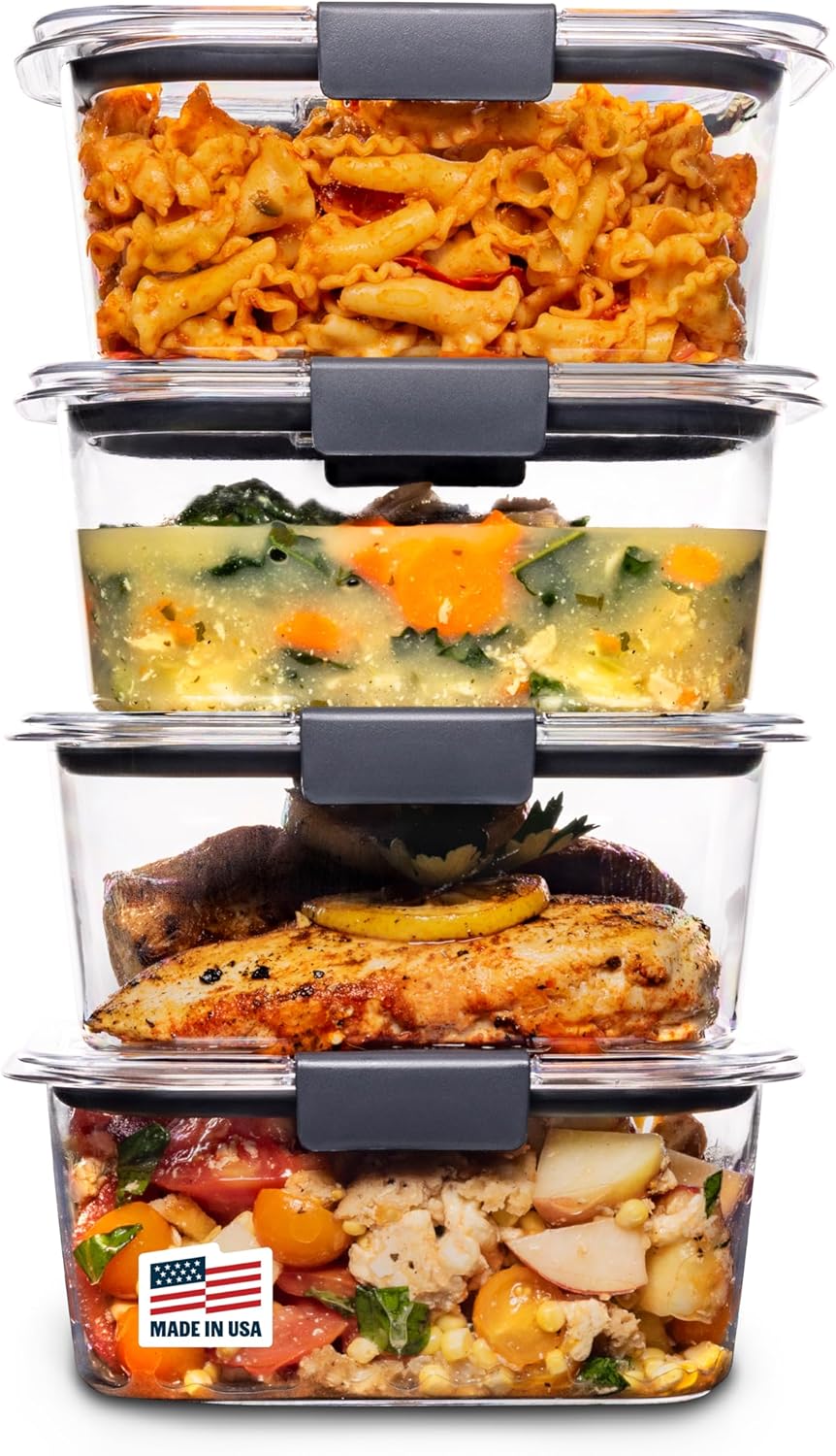 Rubbermaid Brilliance BPA-Free Food Storage Containers with Lids, Airtight Clear Set of 2 (9.6 Cup), Ideal for Lunch, Meal Prep, and Leftovers